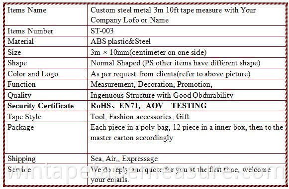 Cinta métrica Abs superventas de calidad perfecta, 3M 5M 7.5M 8M 10M Cinta métrica de acero inoxidable promocional de plástico